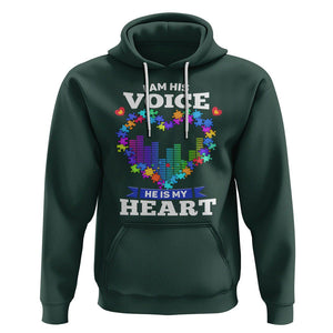 Autism Awareness Hoodie I Am His Voice He Is My Heart Mom Dad Parents Support TS09 Dark Forest Green Printyourwear