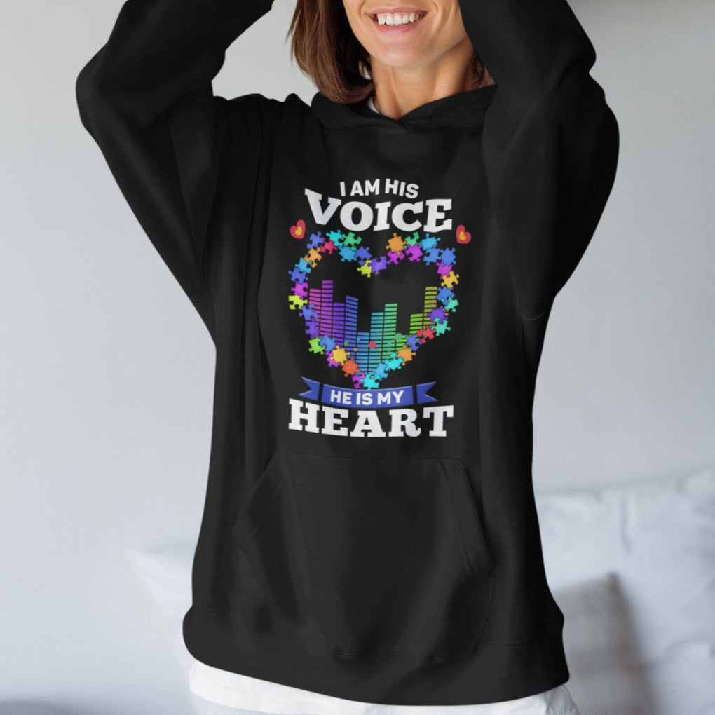 Autism Awareness Hoodie I Am His Voice He Is My Heart Mom Dad Parents Support TS09 Printyourwear