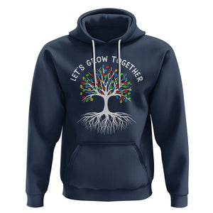 Autism Awareness Hoodie Let's Grow Together Puzzle Flowers TS09 Navy Printyourwear