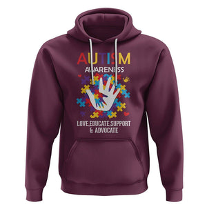 Autism Awareness Hoodie Love Educate Support Advocate TS01 Maroon Printyourwear