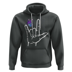 Autism Awareness Hoodie Love Need No Words I Love You Hand Sign Language Butterfly TS02 Dark Heather Printyourwear