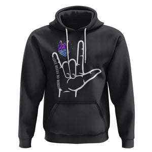 Autism Awareness Hoodie Love Need No Words I Love You Hand Sign Language Butterfly TS02 Black Printyourwear