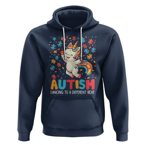 Autism Awareness Hoodie Puzzle Unicorn Dancing To A Different Beat TS09 Navy Printyourwear