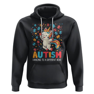 Autism Awareness Hoodie Puzzle Unicorn Dancing To A Different Beat TS09 Black Printyourwear