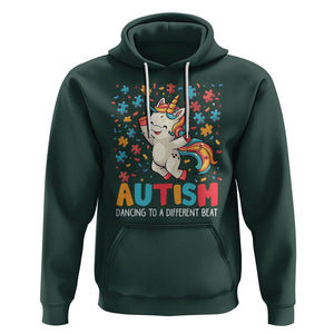 Autism Awareness Hoodie Puzzle Unicorn Dancing To A Different Beat TS09 Dark Forest Green Printyourwear