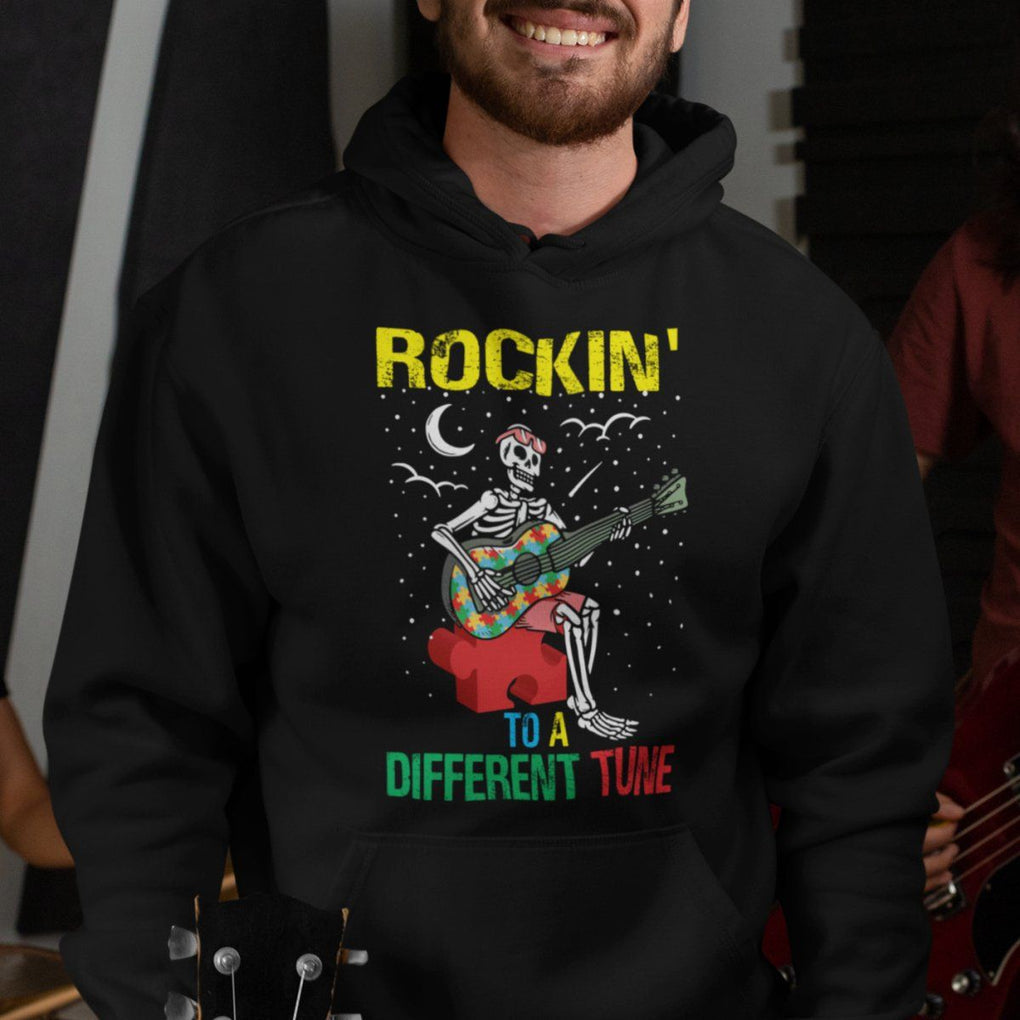 Autism Awareness Hoodie Rockin' To A Different Tune Skeleton TS09 Printyourwear