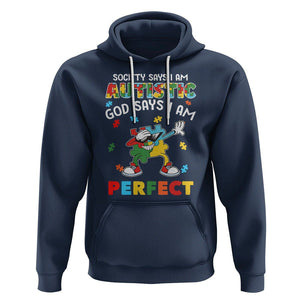 Autism Awareness Hoodie Society Says I'm Autistic God Says I'm Perfect Puzzle Dabbing TS09 Navy Printyourwear