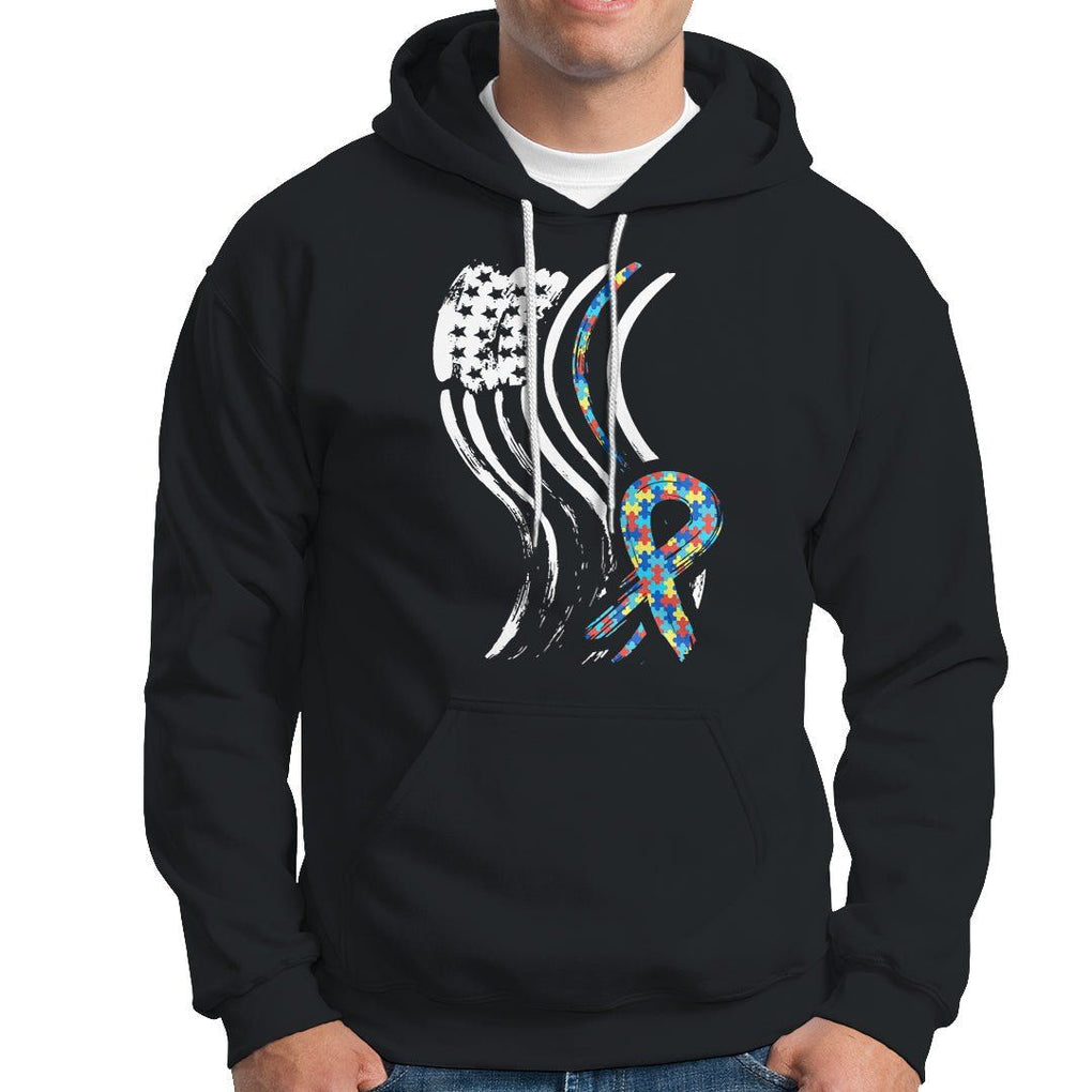 Autism Awareness Hoodie Spectrum Ribbon American Flag TS01 Black Printyourwear