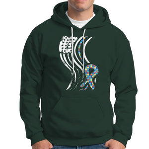 Autism Awareness Hoodie Spectrum Ribbon American Flag TS01 Dark Forest Green Printyourwear