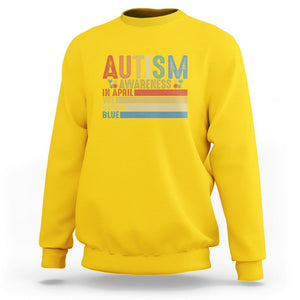 Autism Awareness Month Sweatshirt In April We Wear Blue Retro Vintage Puzzle Piece TS01 Daisy Printyourwear