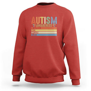 Autism Awareness Month Sweatshirt In April We Wear Blue Retro Vintage Puzzle Piece TS01 Red Printyourwear