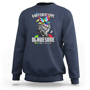 Autism Awareness Sweatshirt A Different Type Of Awesome Butterfly Puzzle Pieces TS02 Navy Printyourwear