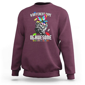 Autism Awareness Sweatshirt A Different Type Of Awesome Butterfly Puzzle Pieces TS02 Maroon Printyourwear