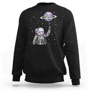 Autism Awareness Sweatshirt Astronaut Puzzle Balloon Autistic Outer Space TS09 Black Printyourwear