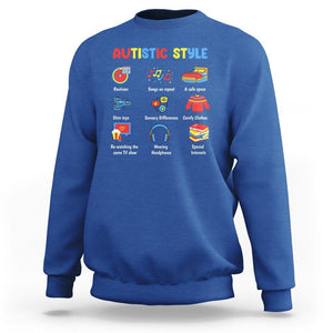 Autism Awareness Sweatshirt Autistic Style Routines Song On Repeat Stim Toys Sensory Differences TS09 Royal Blue Printyourwear