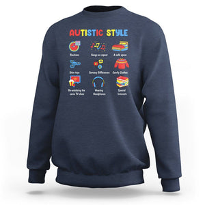 Autism Awareness Sweatshirt Autistic Style Routines Song On Repeat Stim Toys Sensory Differences TS09 Navy Printyourwear