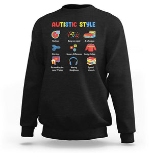 Autism Awareness Sweatshirt Autistic Style Routines Song On Repeat Stim Toys Sensory Differences TS09 Black Printyourwear