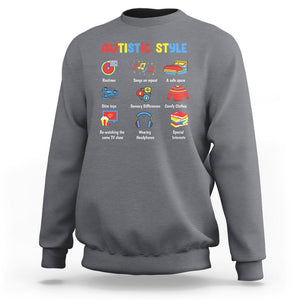 Autism Awareness Sweatshirt Autistic Style Routines Song On Repeat Stim Toys Sensory Differences TS09 Charcoal Printyourwear