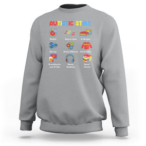 Autism Awareness Sweatshirt Autistic Style Routines Song On Repeat Stim Toys Sensory Differences TS09 Sport Gray Printyourwear