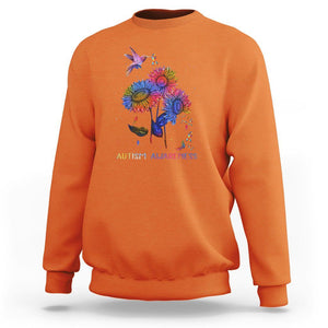 Autism Awareness Sweatshirt Colorful Sunflower With Bird Spectrum Ribbon TS01 Orange Printyourwear