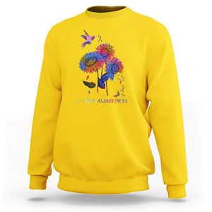 Autism Awareness Sweatshirt Colorful Sunflower With Bird Spectrum Ribbon TS01 Daisy Printyourwear