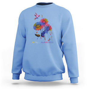 Autism Awareness Sweatshirt Colorful Sunflower With Bird Spectrum Ribbon TS01 Carolina Blue Printyourwear