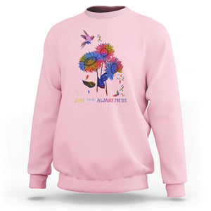 Autism Awareness Sweatshirt Colorful Sunflower With Bird Spectrum Ribbon TS01 Light Pink Printyourwear