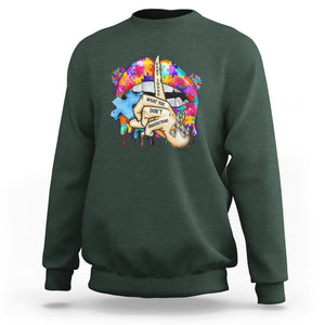 Autism Awareness Sweatshirt Don't Jundge What You Don't Understand Puzzle Lip TS09 Dark Forest Green Printyourwear