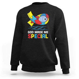 Autism Awareness Sweatshirt God Made Me Special Cute Fish Puzzle Ribbon TS09 Black Printyourwear