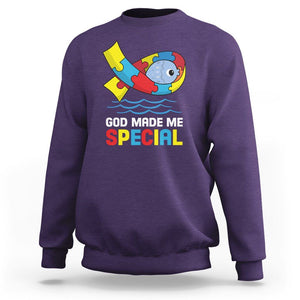 Autism Awareness Sweatshirt God Made Me Special Cute Fish Puzzle Ribbon TS09 Purple Printyourwear