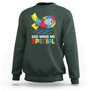 Autism Awareness Sweatshirt God Made Me Special Cute Fish Puzzle Ribbon TS09 Dark Forest Green Printyourwear