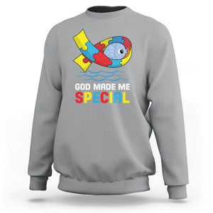 Autism Awareness Sweatshirt God Made Me Special Cute Fish Puzzle Ribbon TS09 Sport Gray Printyourwear