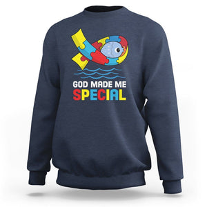 Autism Awareness Sweatshirt God Made Me Special Cute Fish Puzzle Ribbon TS09 Navy Printyourwear