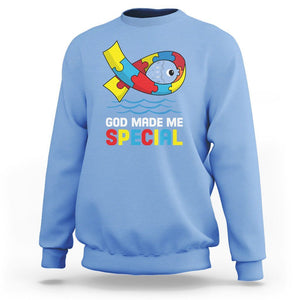 Autism Awareness Sweatshirt God Made Me Special Cute Fish Puzzle Ribbon TS09 Carolina Blue Printyourwear