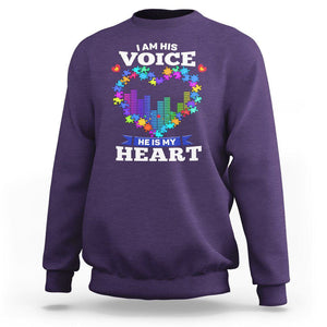 Autism Awareness Sweatshirt I Am His Voice He Is My Heart Mom Dad Parents Support TS09 Purple Printyourwear