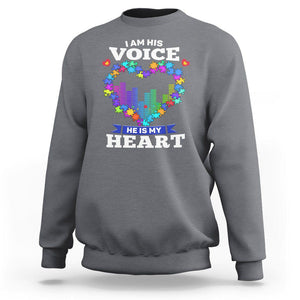 Autism Awareness Sweatshirt I Am His Voice He Is My Heart Mom Dad Parents Support TS09 Charcoal Printyourwear