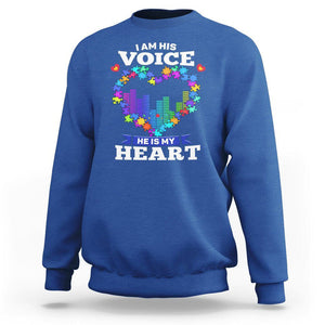 Autism Awareness Sweatshirt I Am His Voice He Is My Heart Mom Dad Parents Support TS09 Royal Blue Printyourwear