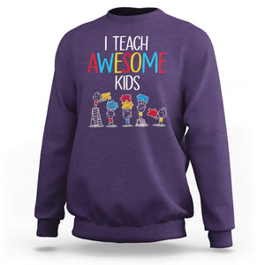 Autism Awareness Sweatshirt I Teach Awesome Kids Funny Puzzle Special Education Teacher TS09 Purple Printyourwear