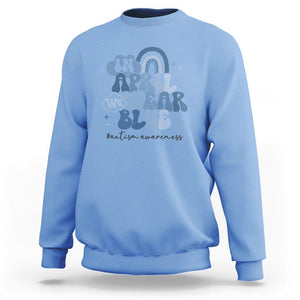 Autism Awareness Sweatshirt In April We Wear Blue Rainbow Retro Groovy TS01 Carolina Blue Printyourwear