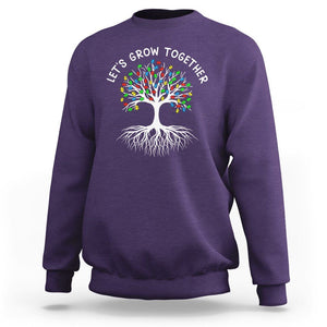 Autism Awareness Sweatshirt Let's Grow Together Puzzle Flowers TS09 Purple Printyourwear