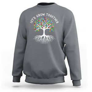 Autism Awareness Sweatshirt Let's Grow Together Puzzle Flowers TS09 Charcoal Printyourwear