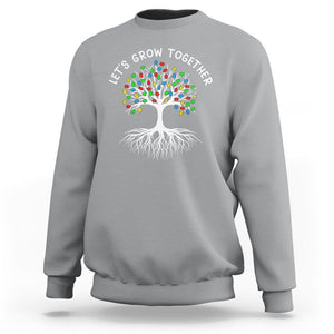 Autism Awareness Sweatshirt Let's Grow Together Puzzle Flowers TS09 Sport Gray Printyourwear