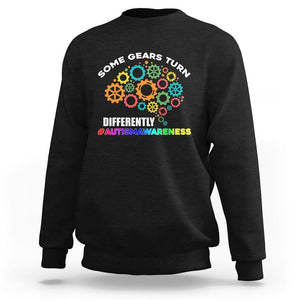 Autism Awareness Sweatshirt Some Gears Turn Differently Acceptance Neurodiversity Brain Gear TS02 Black Printyourwear