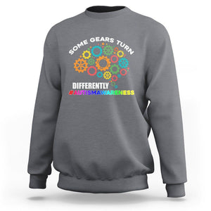 Autism Awareness Sweatshirt Some Gears Turn Differently Acceptance Neurodiversity Brain Gear TS02 Charcoal Printyourwear