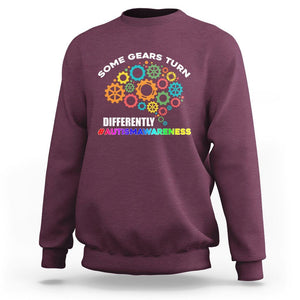 Autism Awareness Sweatshirt Some Gears Turn Differently Acceptance Neurodiversity Brain Gear TS02 Maroon Printyourwear