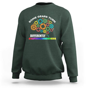 Autism Awareness Sweatshirt Some Gears Turn Differently Acceptance Neurodiversity Brain Gear TS02 Dark Forest Green Printyourwear