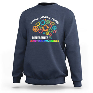 Autism Awareness Sweatshirt Some Gears Turn Differently Acceptance Neurodiversity Brain Gear TS02 Navy Printyourwear