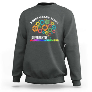 Autism Awareness Sweatshirt Some Gears Turn Differently Acceptance Neurodiversity Brain Gear TS02 Dark Heather Printyourwear