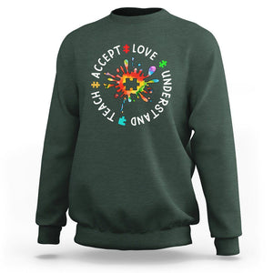 Autism Awareness Sweatshirt Special Teacher Teach Accept Understand Love TS09 Dark Forest Green Printyourwear