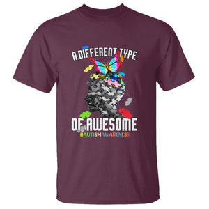 Autism Awareness T Shirt A Different Type Of Awesome Butterfly Puzzle Pieces TS02 Maroon Printyourwear